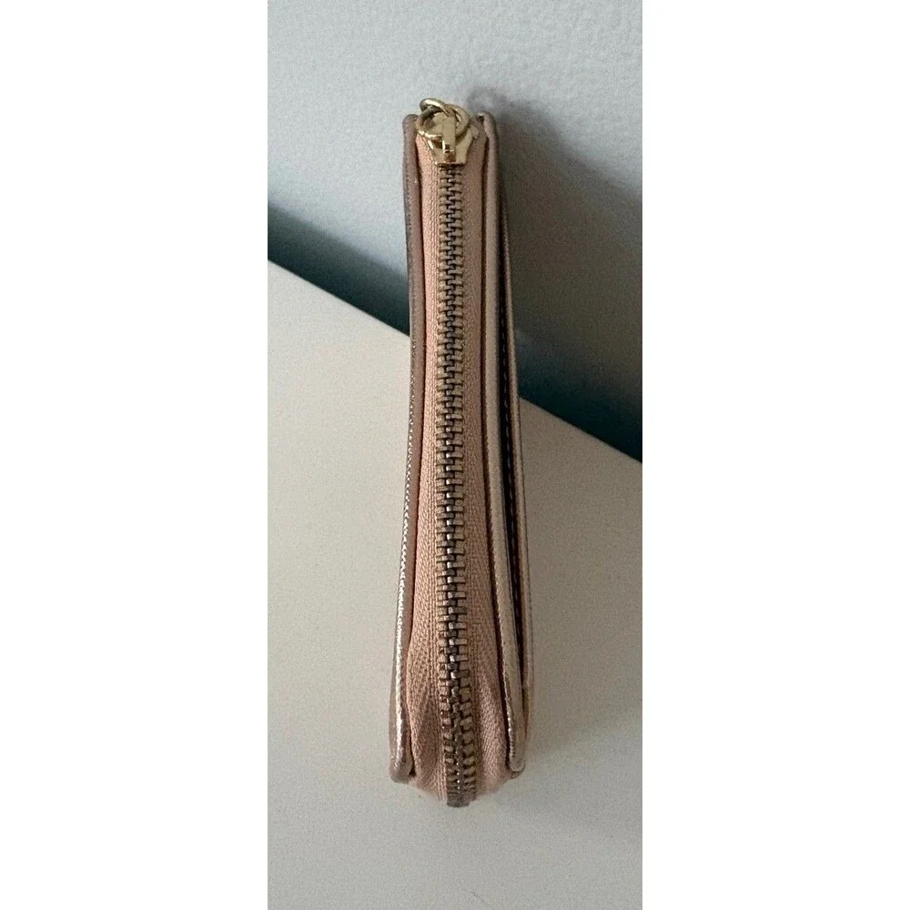 Aldo Women’s Zip Around Wallet Card Holder Rose Gold Metallic Metal Charm